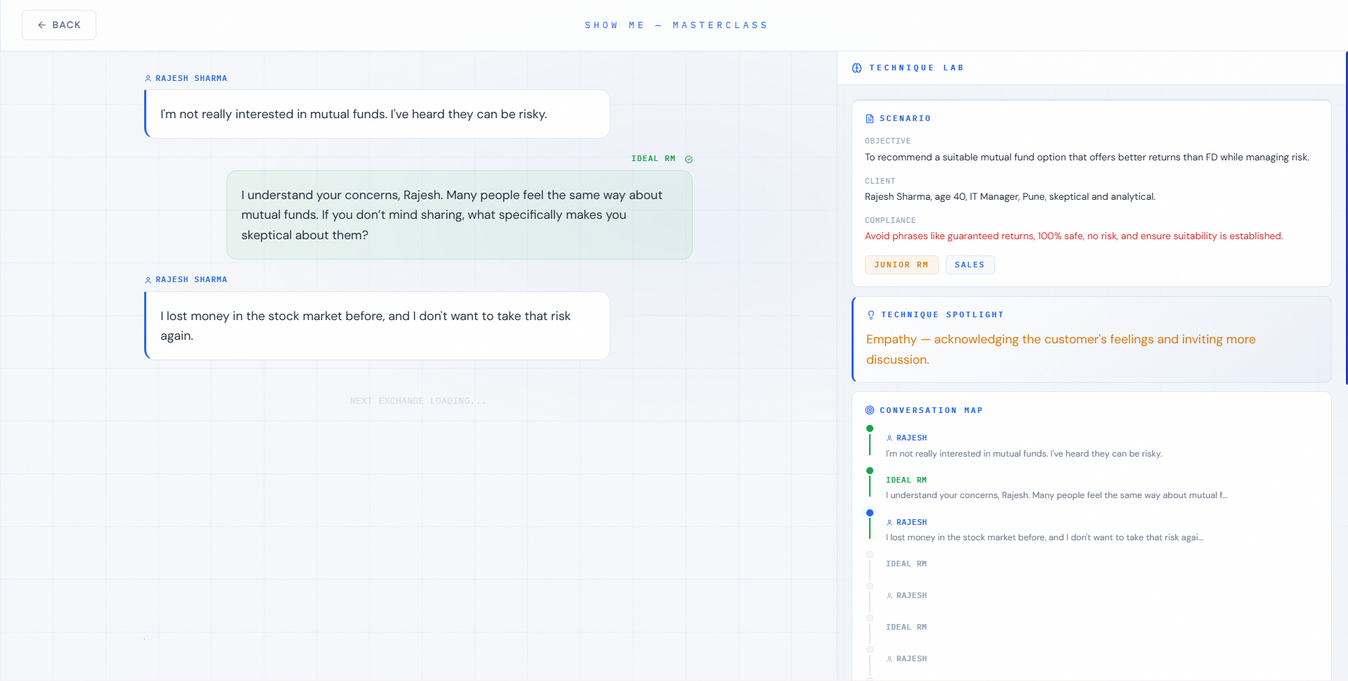 Show Me mode — watch the ideal conversation masterclass