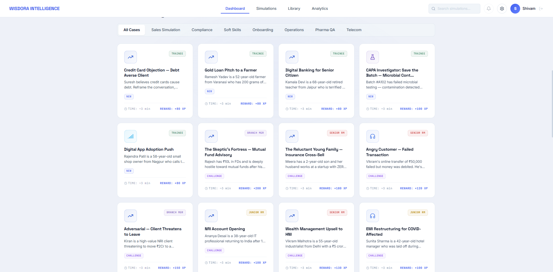 Wisdora Intelligence — simulation library and case scenarios